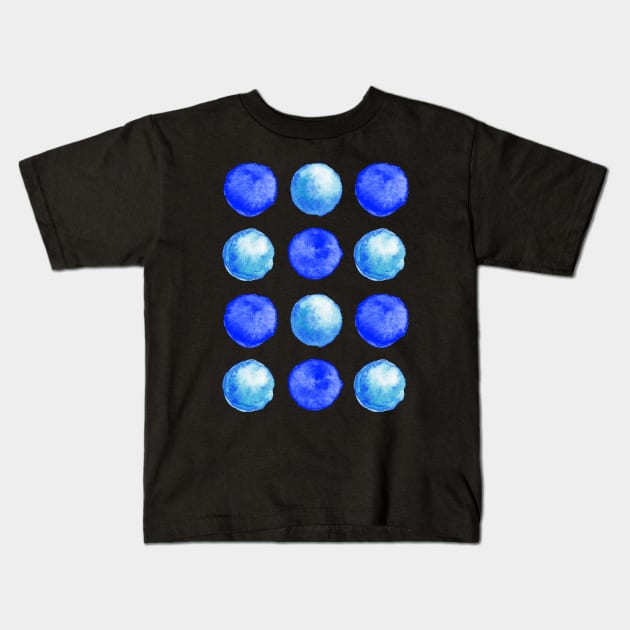 Blue Watercolor Large Dots Pattern Kids T-Shirt by Boriana Giormova